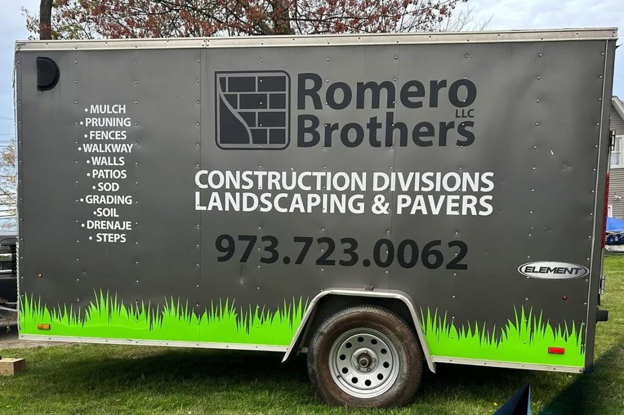 Romero Brothers trailer with commercial vinyl wrap graphics